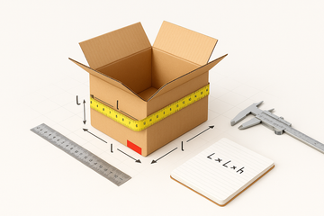 Cum măsori corect o cutie: L × l × h – exemplu vizual Netpack