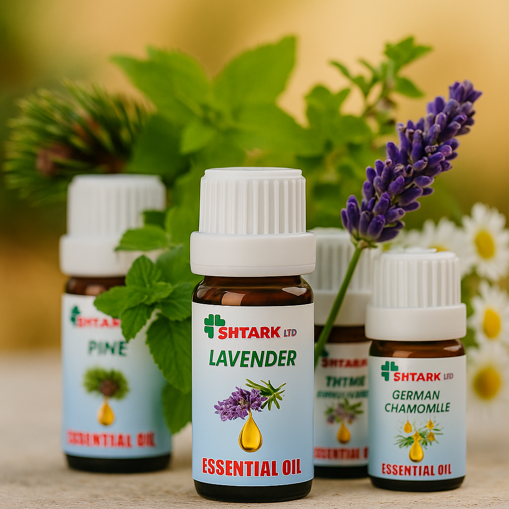 Sticluțe de uleiuri esențiale Netpack (lavandă, oregano, pin) pentru aromaterapie, prezentare de colecție.