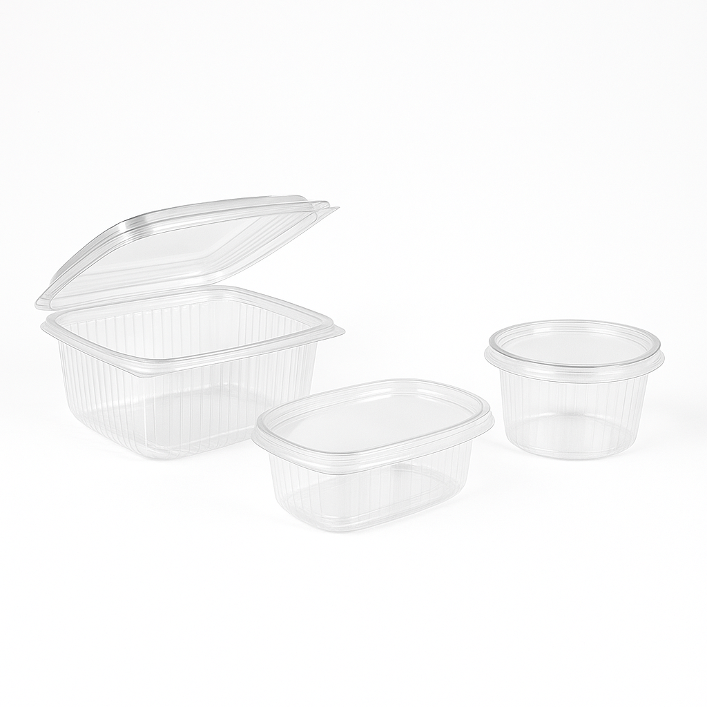 Sosiere PET transparente – set rectangular, oval și rotund, capac etanș, 1080×1080