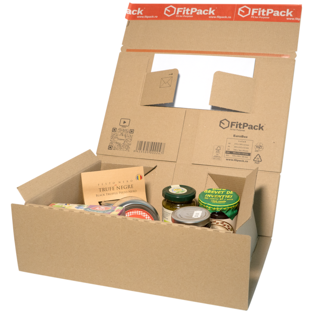 Set EuroBox din carton kraft pentru ecommerce, cu bandă adezivă și fâșie de rupere