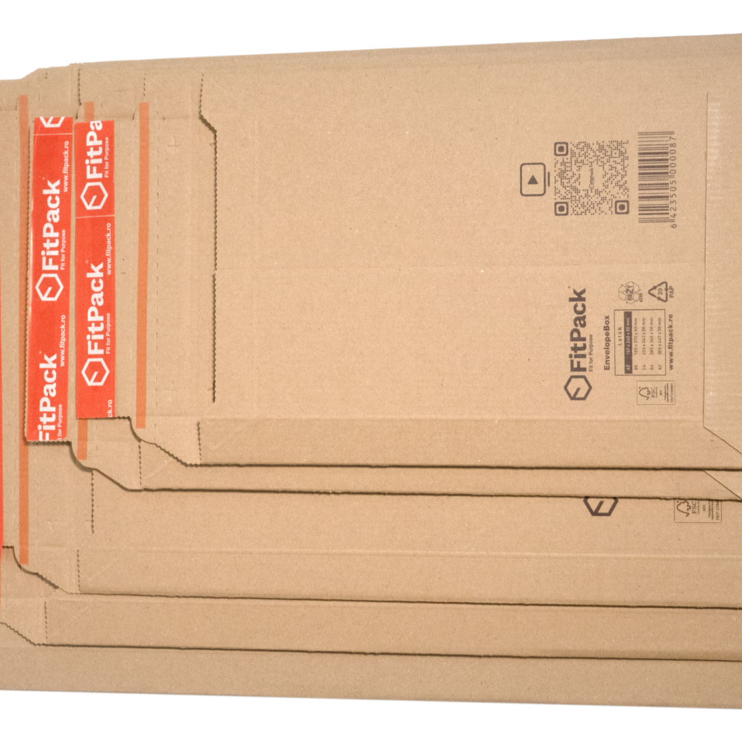 EnvelopeBox – set plicuri din carton kraft pentru ecommerce, 5 mărimi, cu bandă adezivă și fâșie de rupere