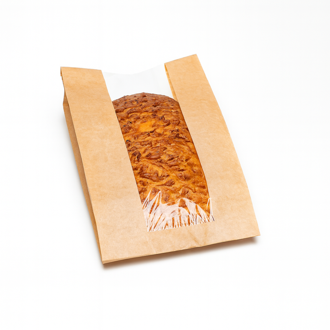 Pungă hârtie 18+5×36 cm pentru franzelă – kraft natur, cu fereastră