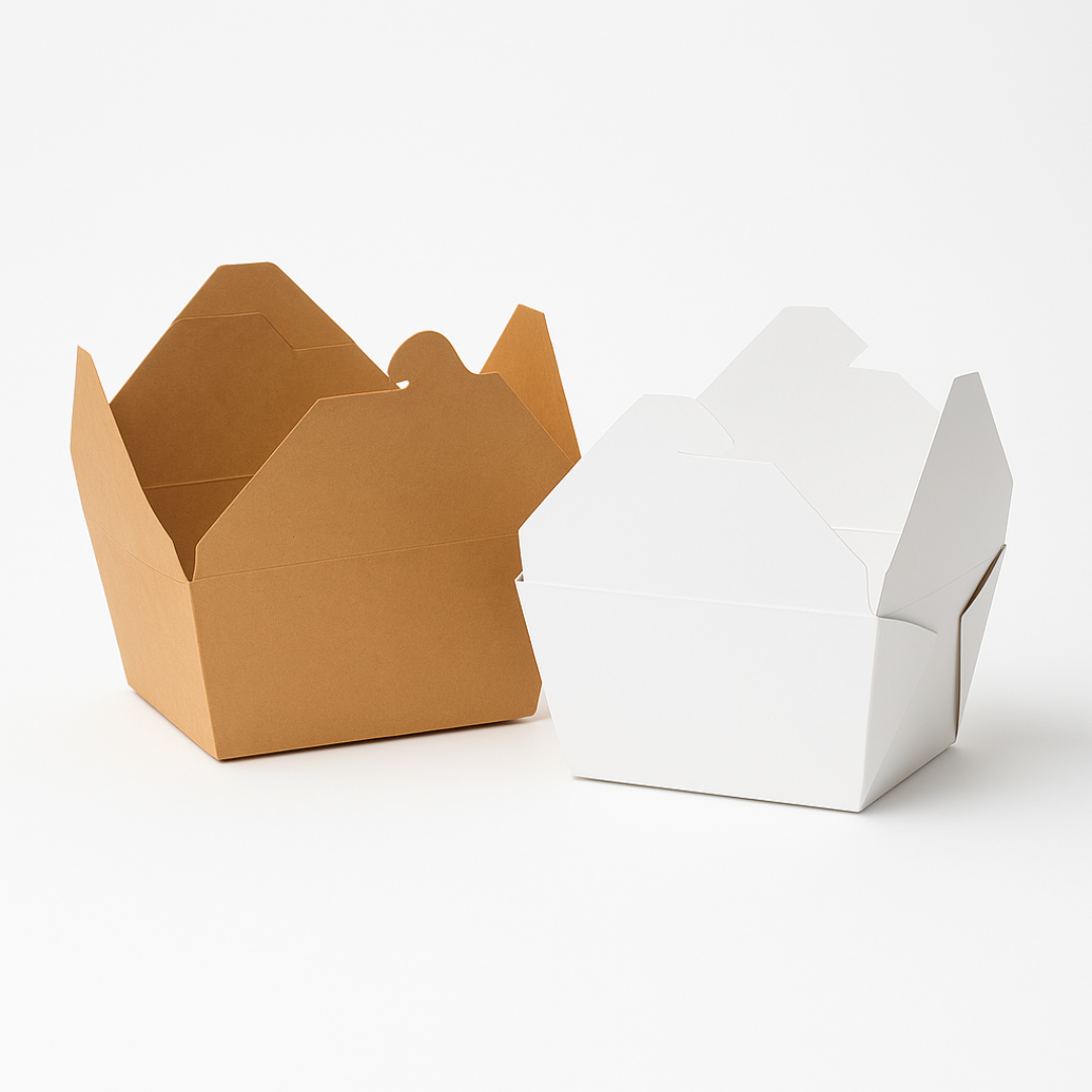 Cutii Meniu Carton KN 4 Clape – Kraft Natur & Alb – 750 cc și 1350 cc | 100 buc/set