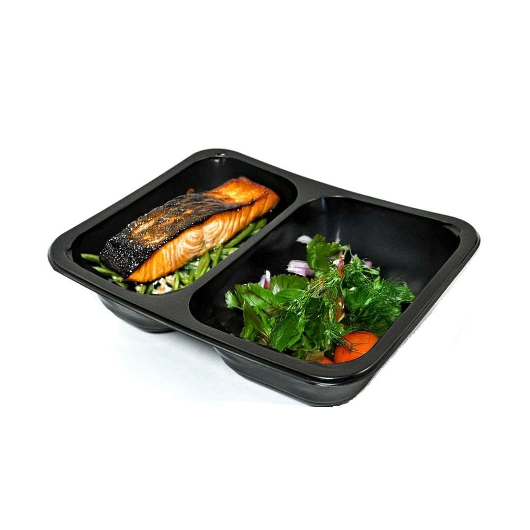 Caserole Termosudabile Negre 227×178×45 mm – 1, 2 sau 3 Compartimente + Capace Opționale (50 buc/set)