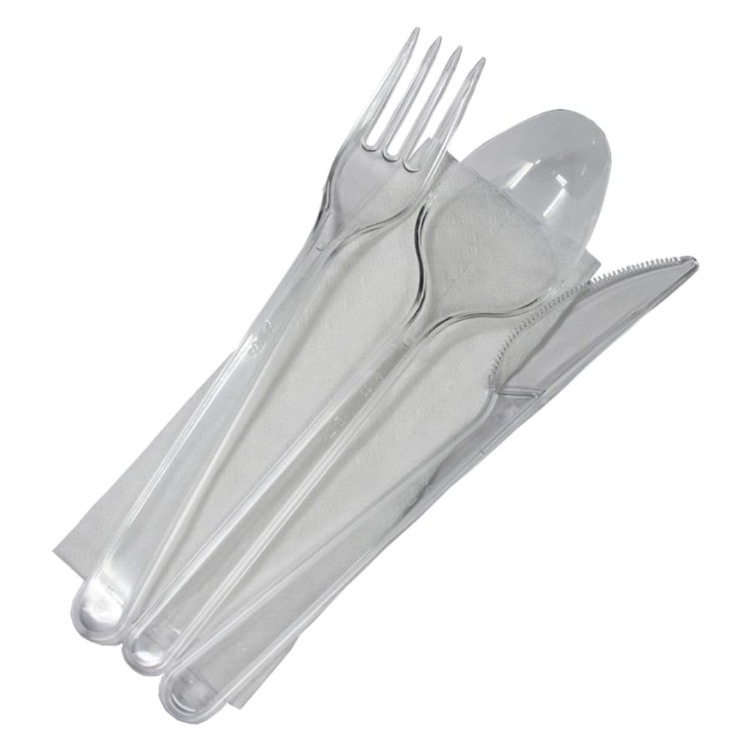 Set tacâmuri unică folosință cu șervețel – furculiță, cuțit, lingură (tris)