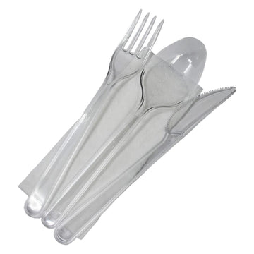 Set tacâmuri unică folosință cu șervețel – furculiță, cuțit, lingură (tris)