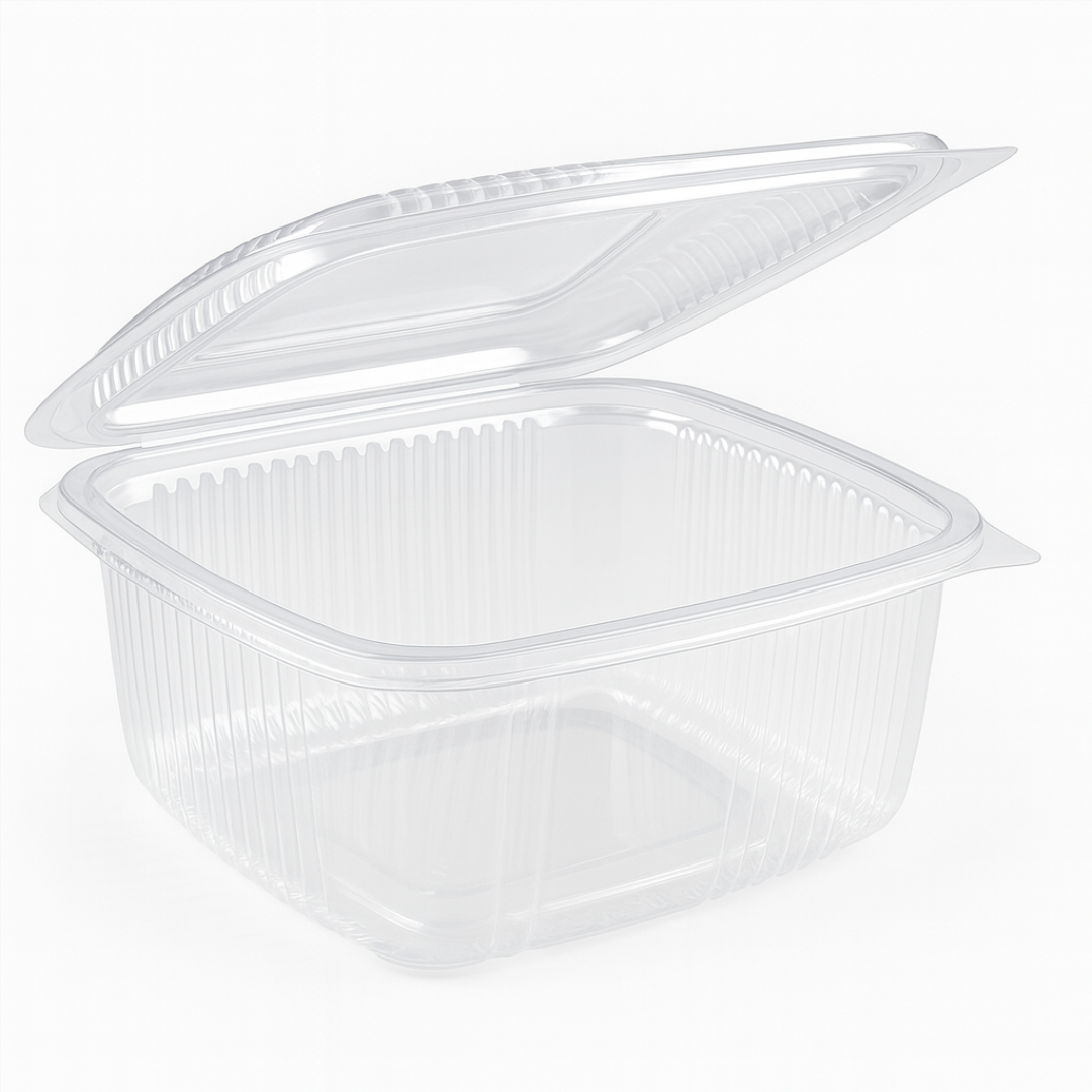 Caserolă transparentă PP cu capac integrat (clamshell), pentru produse de patiserie și takeaway