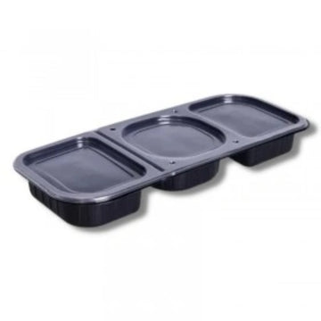 Caserole Lungi Negre cu 3 Compartimente și Capac Inclus – Set 100 buc