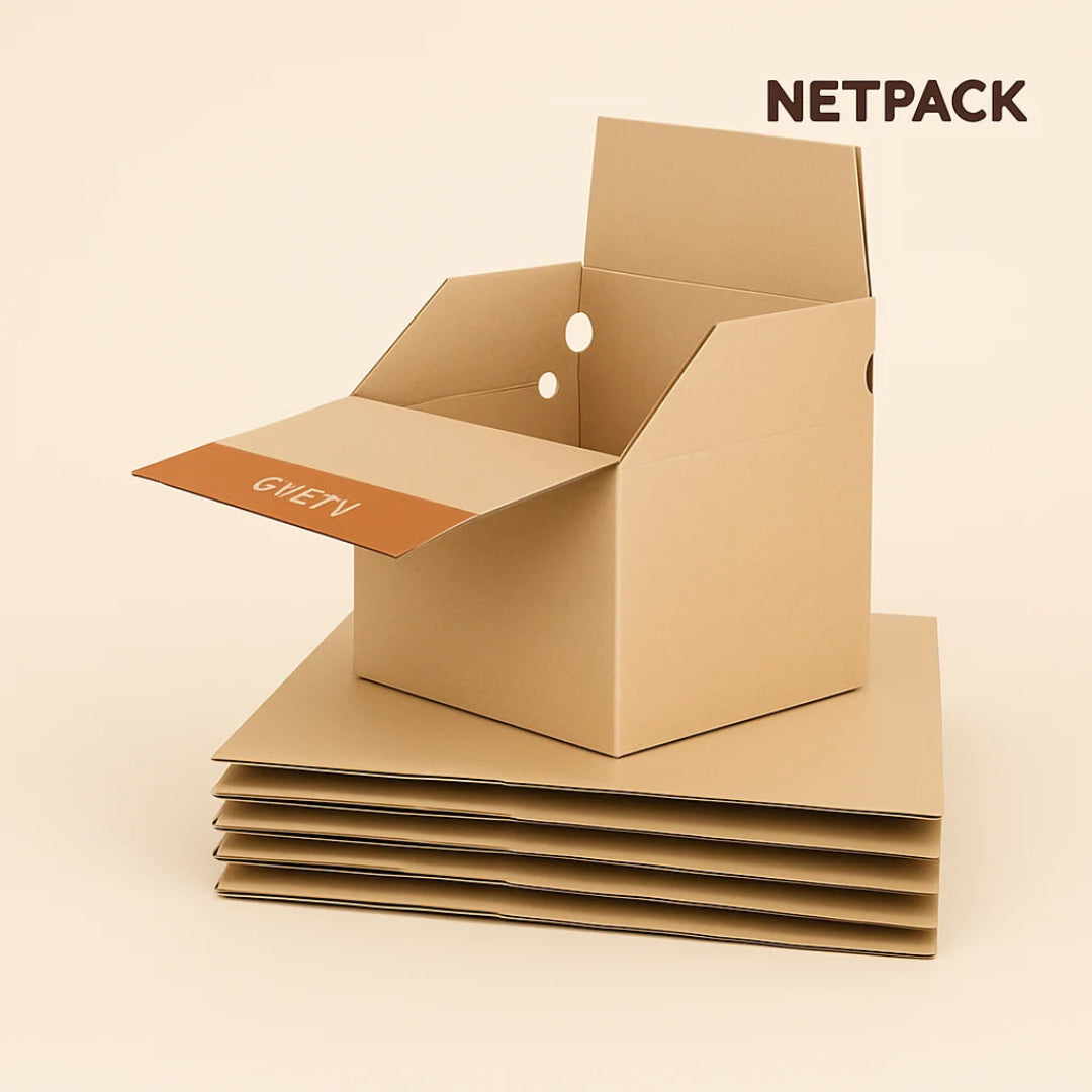 Cutii carton kraft pentru e-commerce, ambalare expedieri rapide Netpack