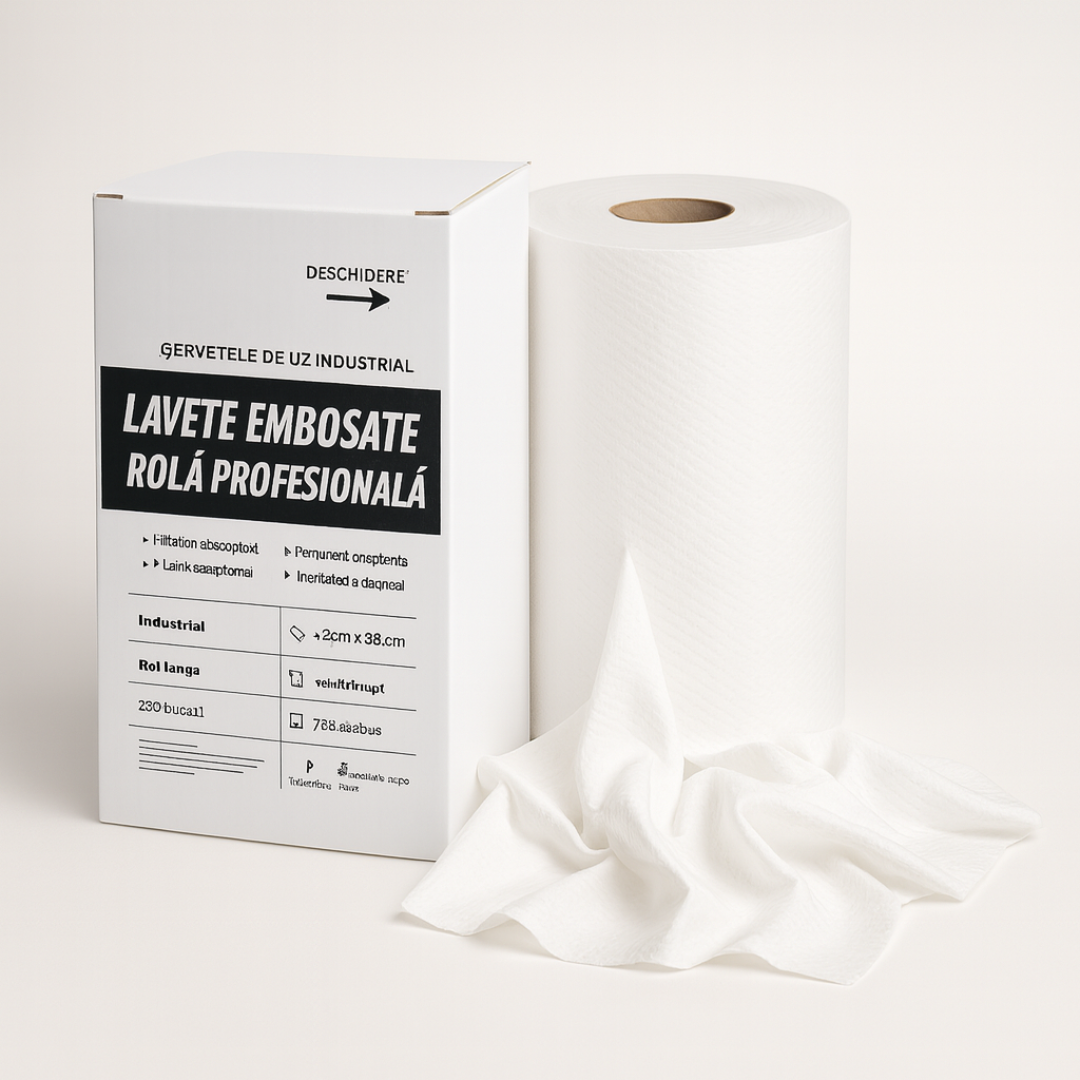 Lavete profesionale pentru curățenie – microfibră color, lavete umede și uscate fără ambalaj și rolă embosată în cutie | Netpack