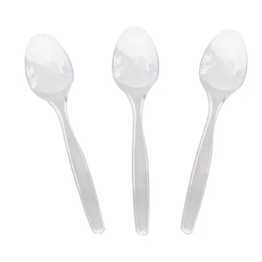 Tacâmuri Plastic Transparente – Set 50 Bucăți | Furculițe, Cuțite, Linguri, Lingurițe